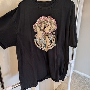 Black T-Shirt with Colorful Mushroom Design
